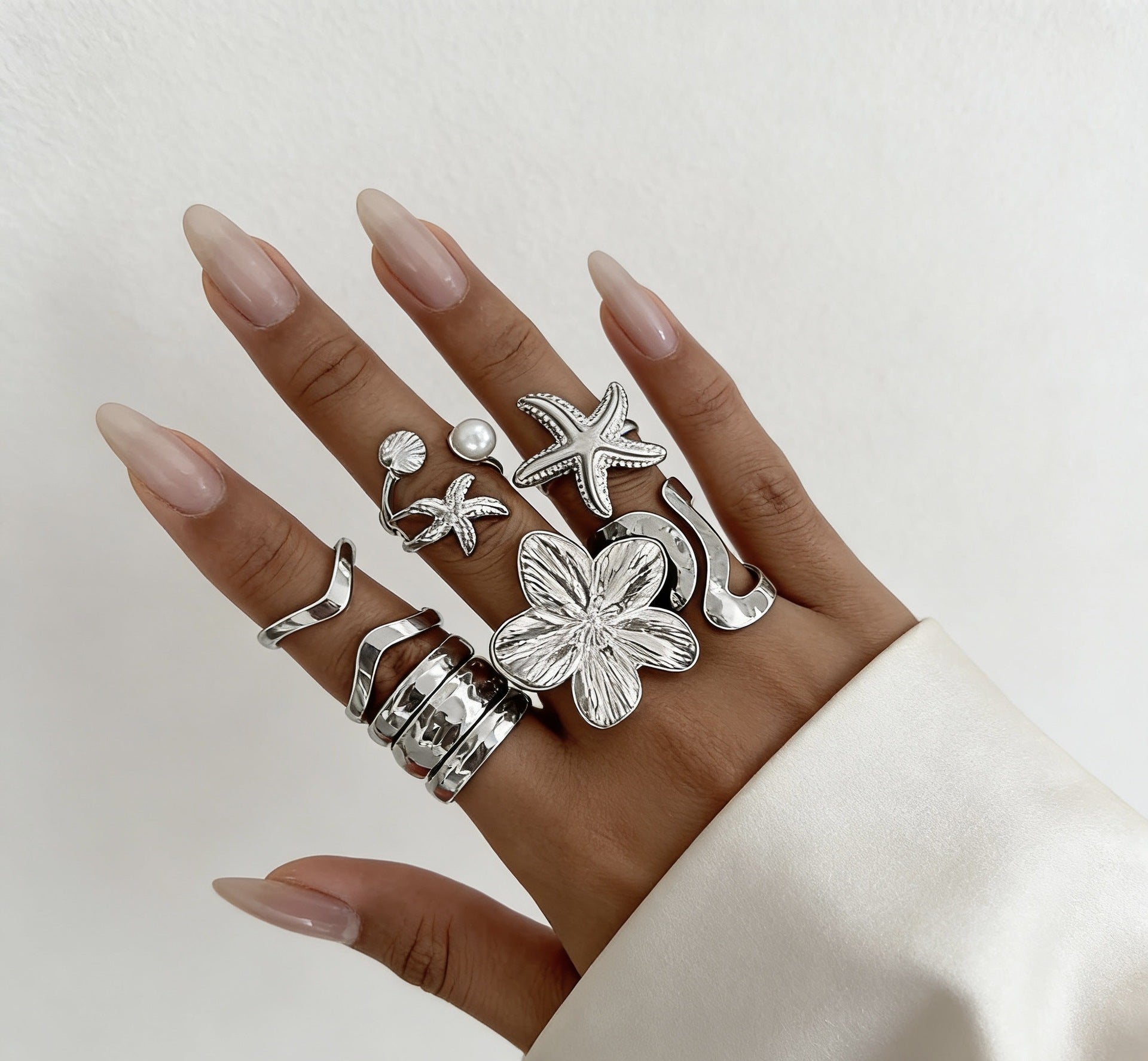 The Geometric Ring Set | Diamond Accent Metal Rings