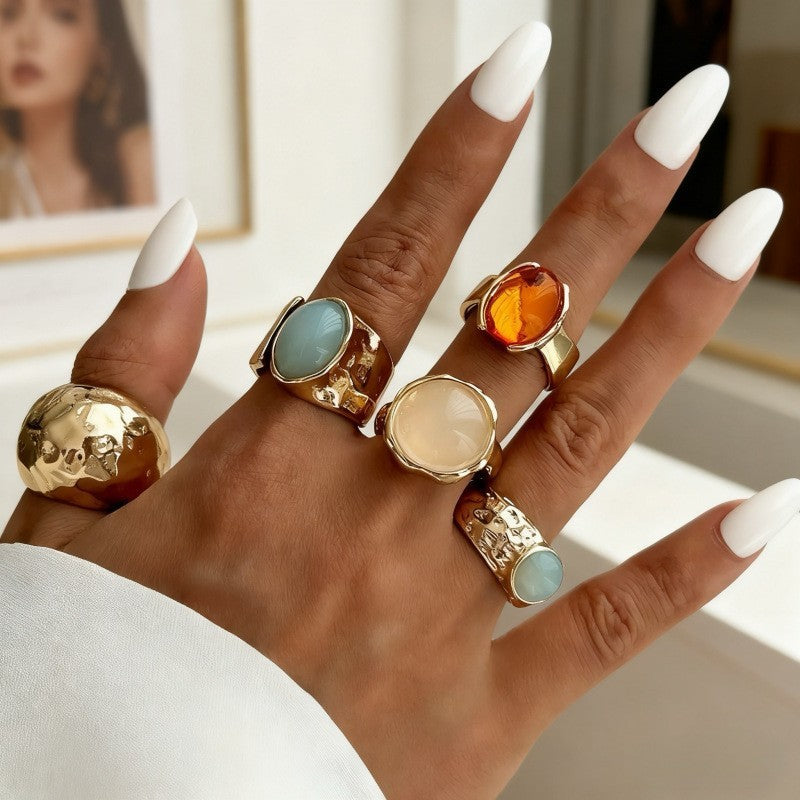 The Geometric Ring Set | Diamond Accent Metal Rings