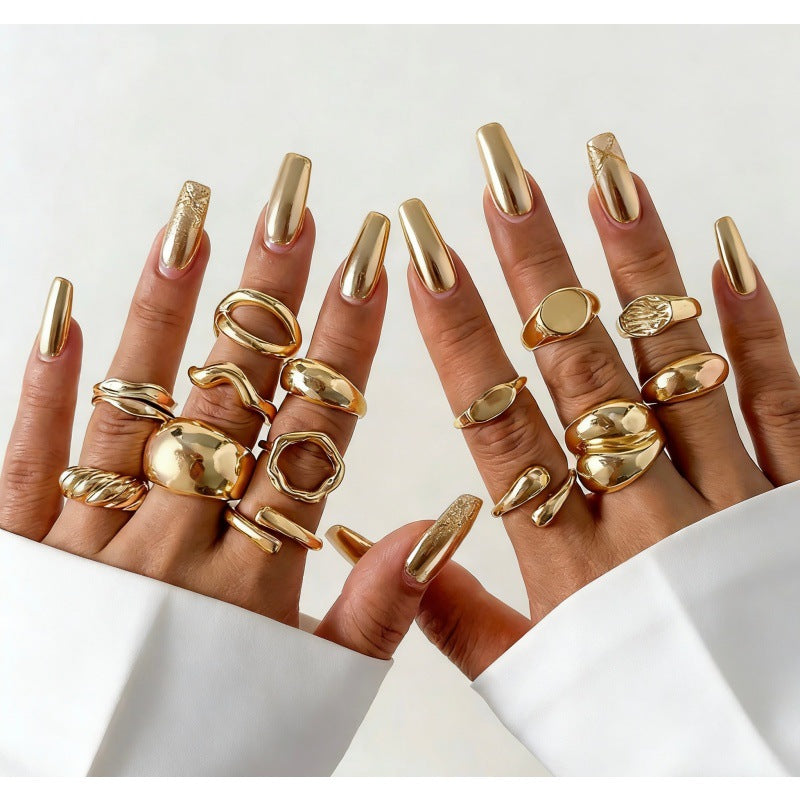 The Geometric Ring Set | Diamond Accent Metal Rings