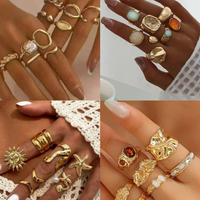 The Geometric Ring Set | Diamond Accent Metal Rings
