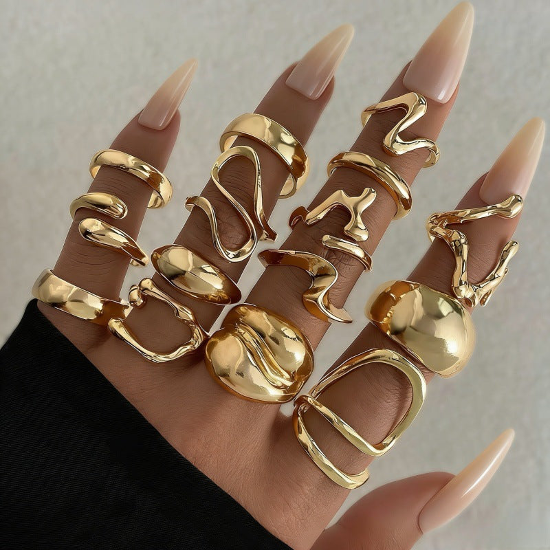 The Geometric Ring Set | Diamond Accent Metal Rings