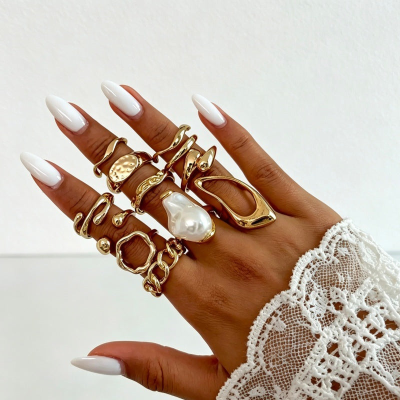 The Geometric Ring Set | Diamond Accent Metal Rings