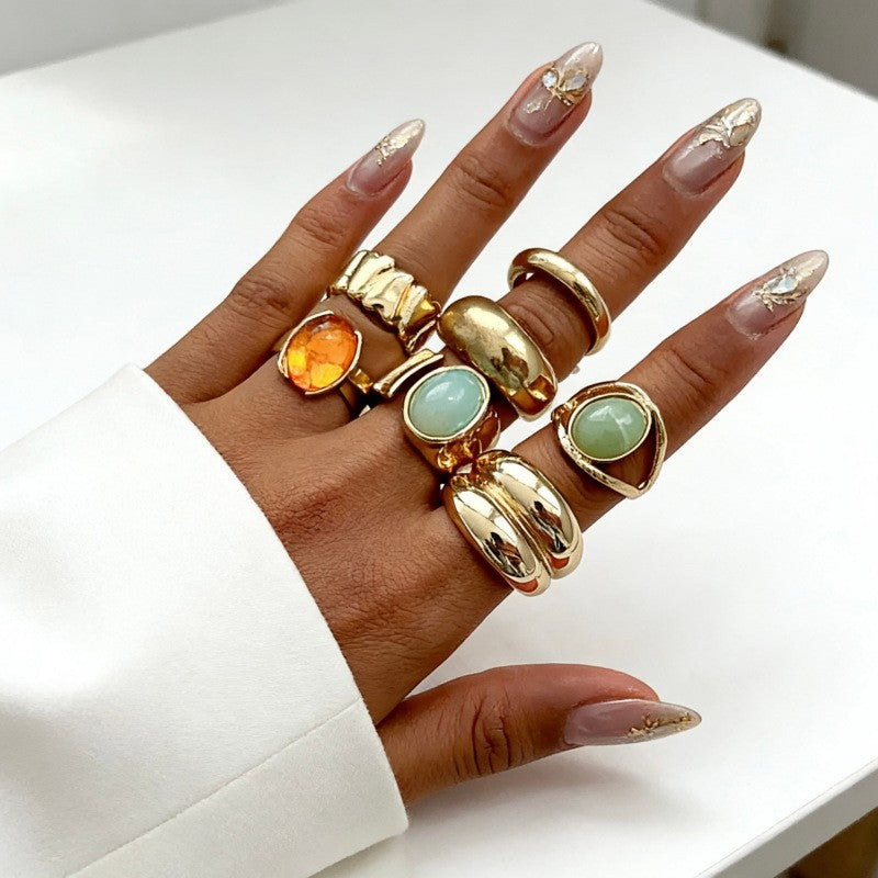 The Geometric Ring Set | Diamond Accent Metal Rings