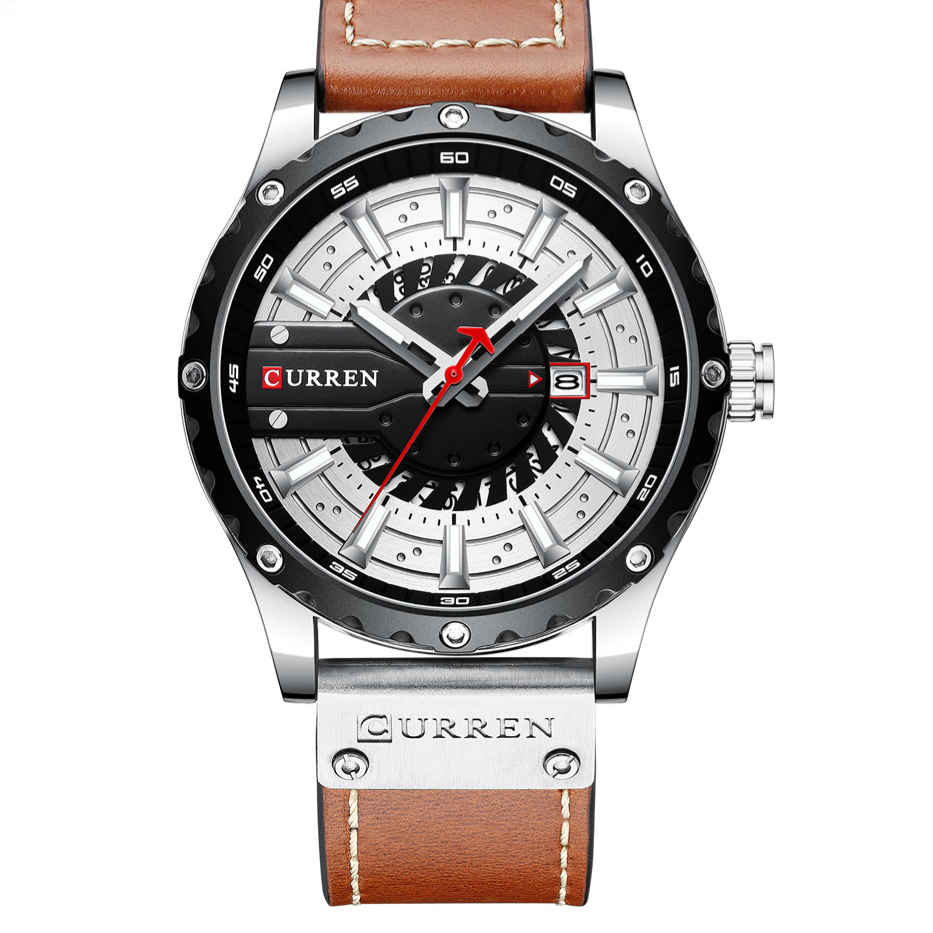 Men's Leather Watch | Waterproof Quartz Watch with Date Display