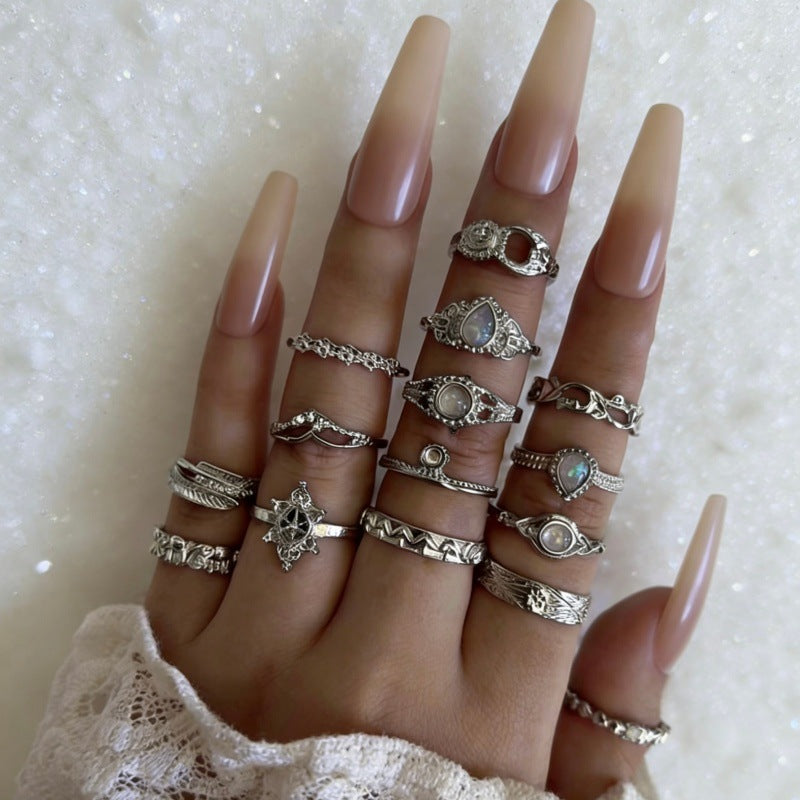 The Geometric Ring Set | Diamond Accent Metal Rings