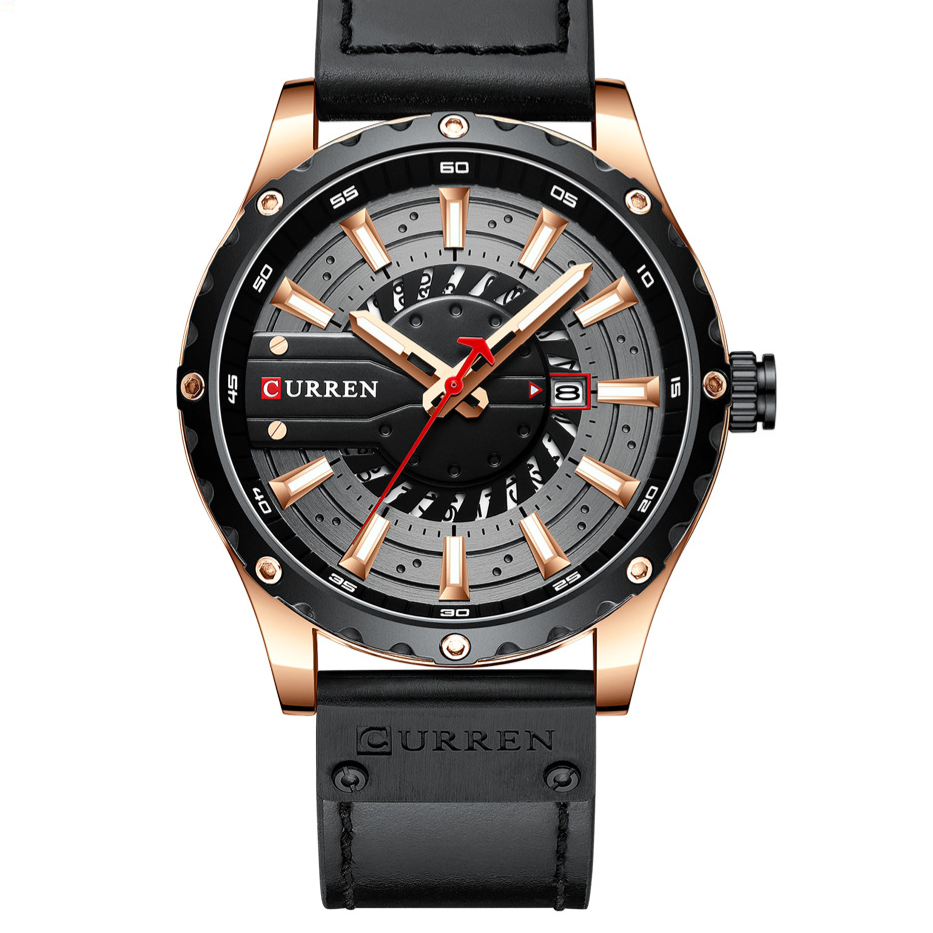 Men's Leather Watch | Waterproof Quartz Watch with Date Display