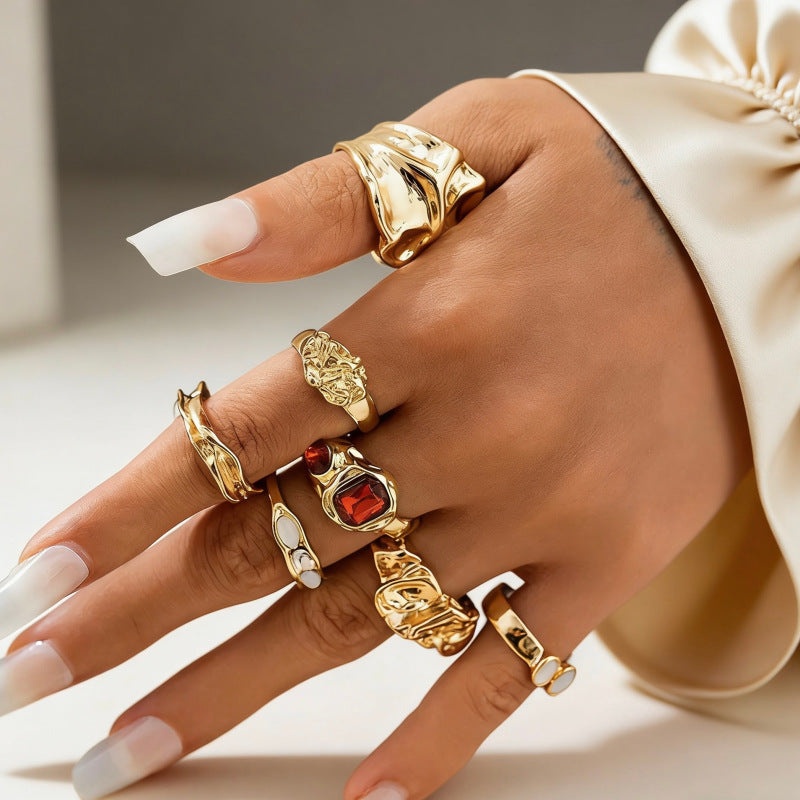 The Geometric Ring Set | Diamond Accent Metal Rings