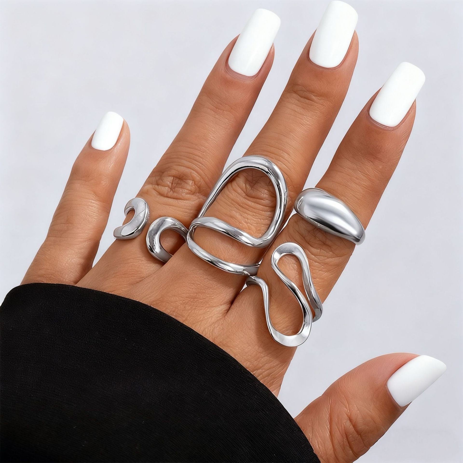 The Geometric Ring Set | Diamond Accent Metal Rings