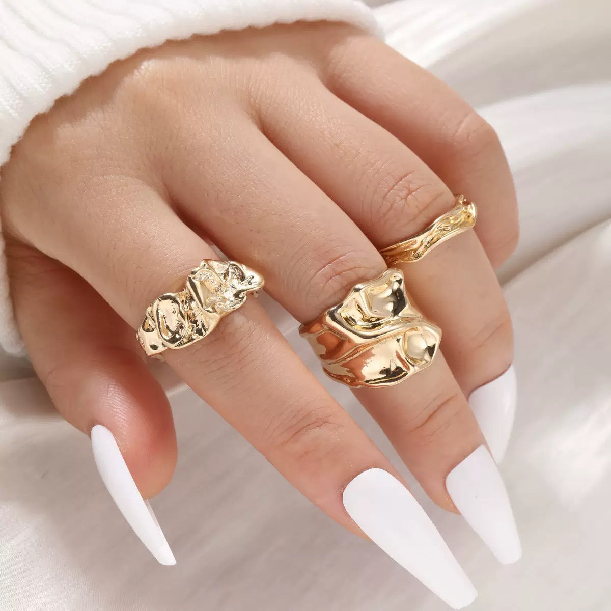 The Geometric Ring Set | Diamond Accent Metal Rings