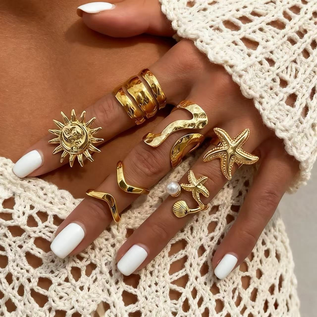 The Geometric Ring Set | Diamond Accent Metal Rings