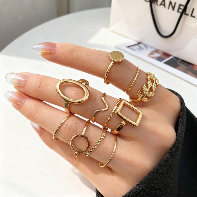 The Geometric Ring Set | Diamond Accent Metal Rings