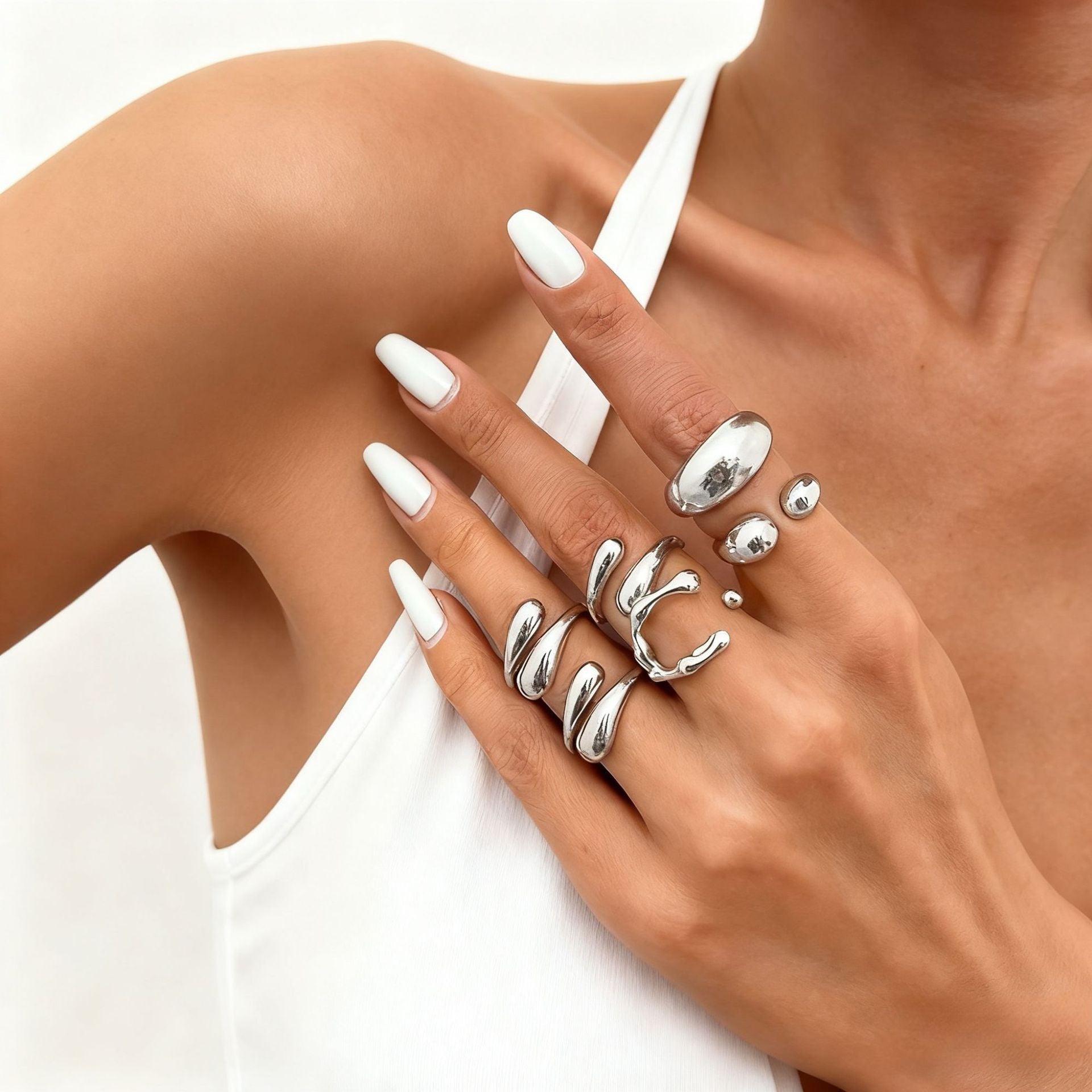 The Geometric Ring Set | Diamond Accent Metal Rings