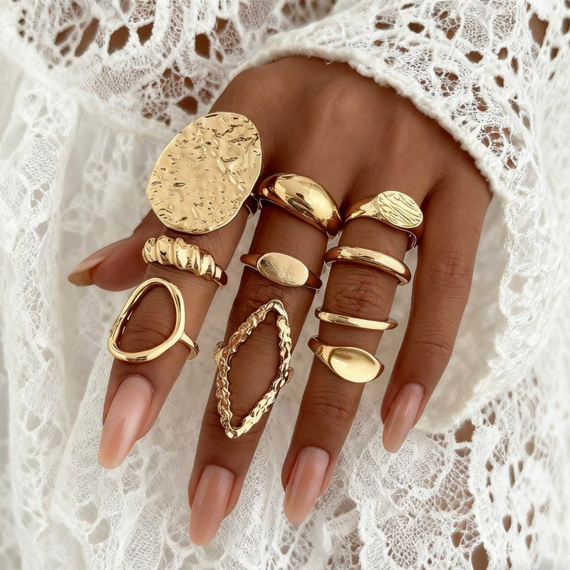 The Geometric Ring Set | Diamond Accent Metal Rings