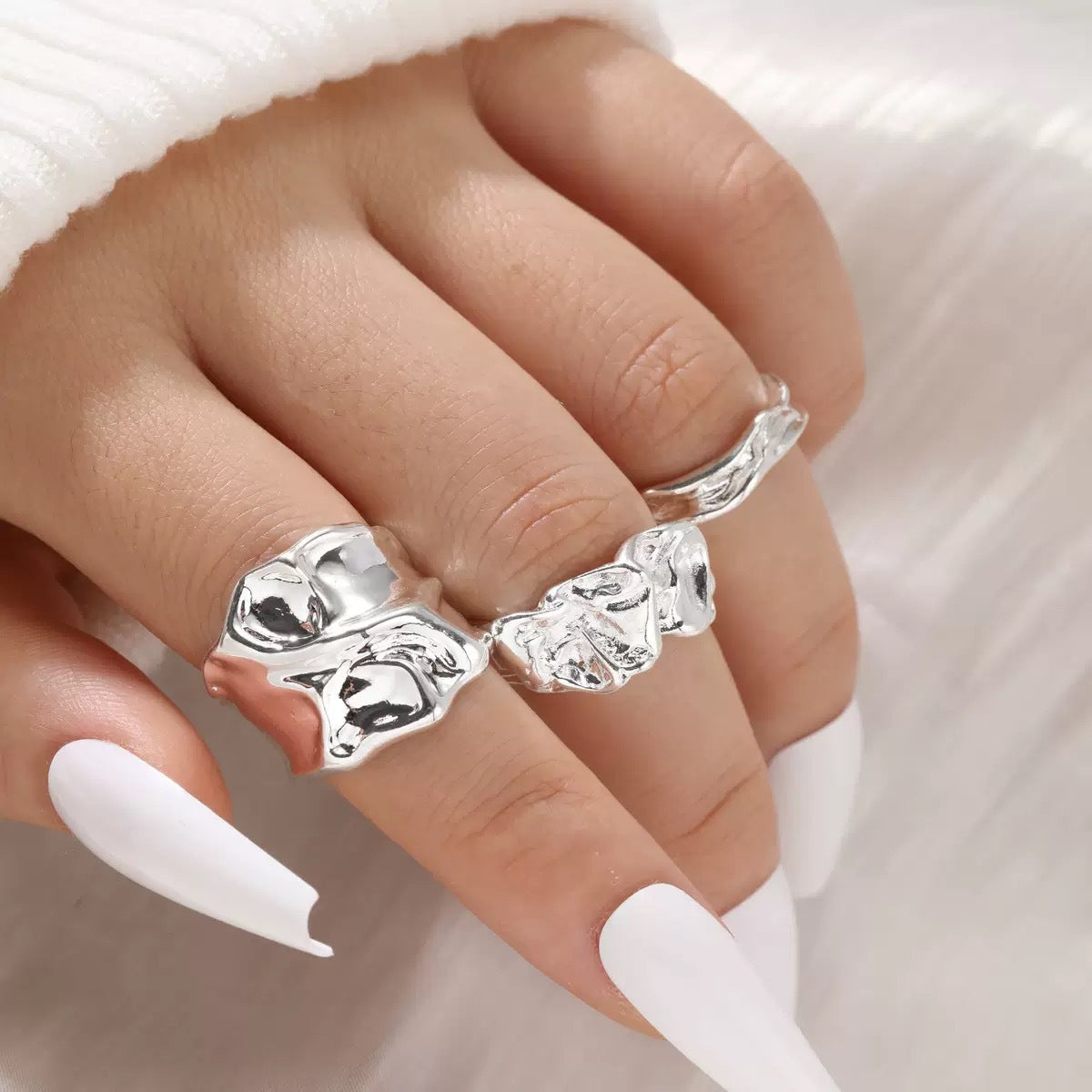 The Geometric Ring Set | Diamond Accent Metal Rings