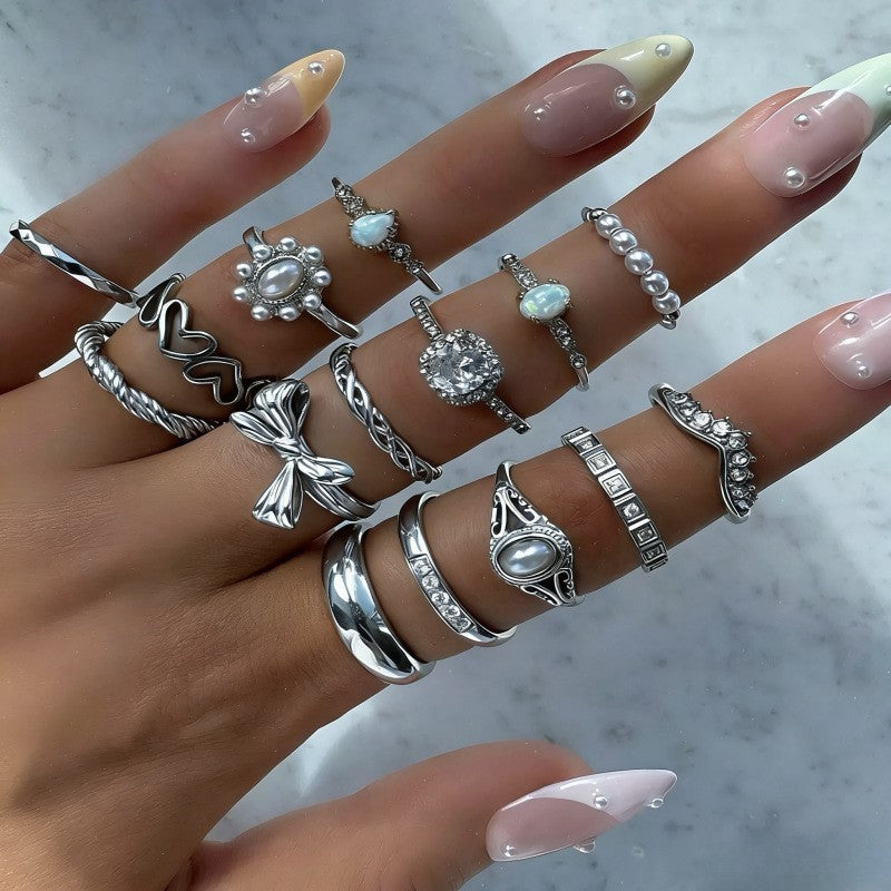 The Geometric Ring Set | Diamond Accent Metal Rings