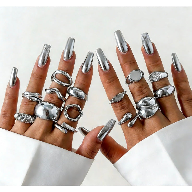 The Geometric Ring Set | Diamond Accent Metal Rings