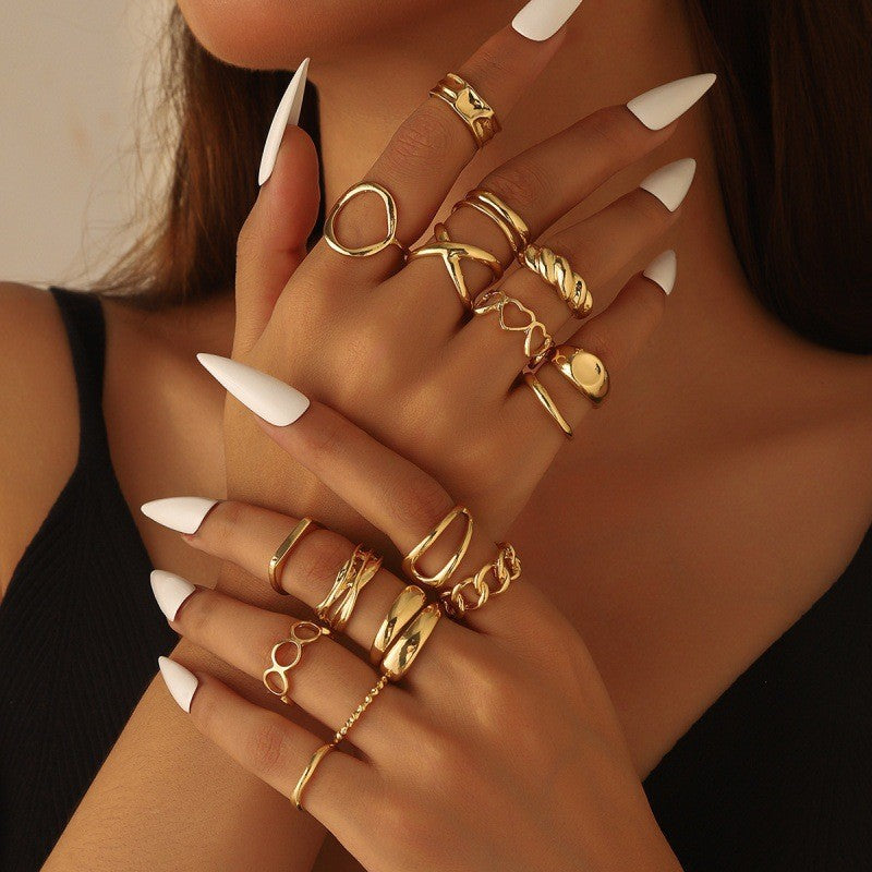 The Geometric Ring Set | Diamond Accent Metal Rings