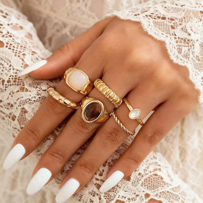 The Geometric Ring Set | Diamond Accent Metal Rings