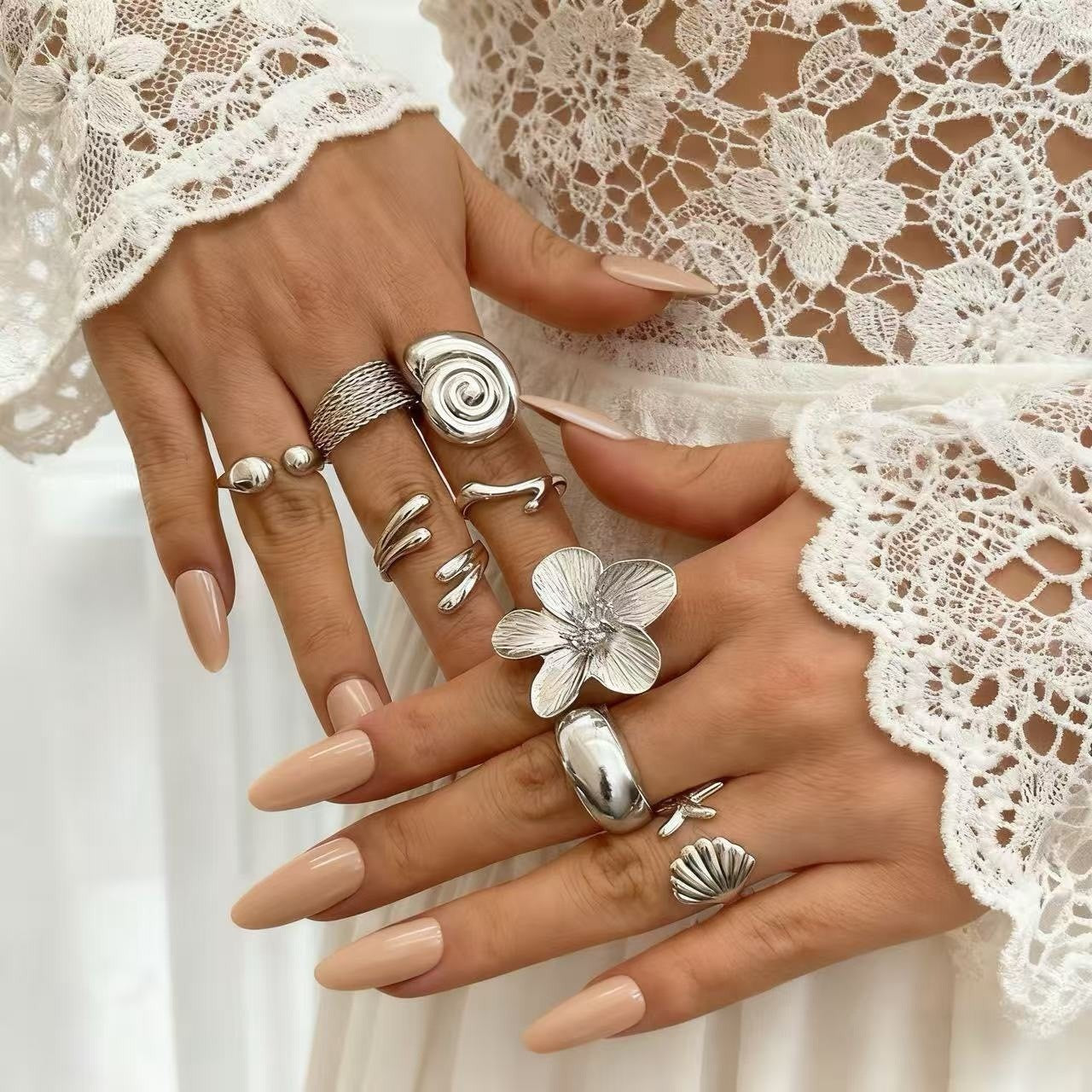 The Geometric Ring Set | Diamond Accent Metal Rings