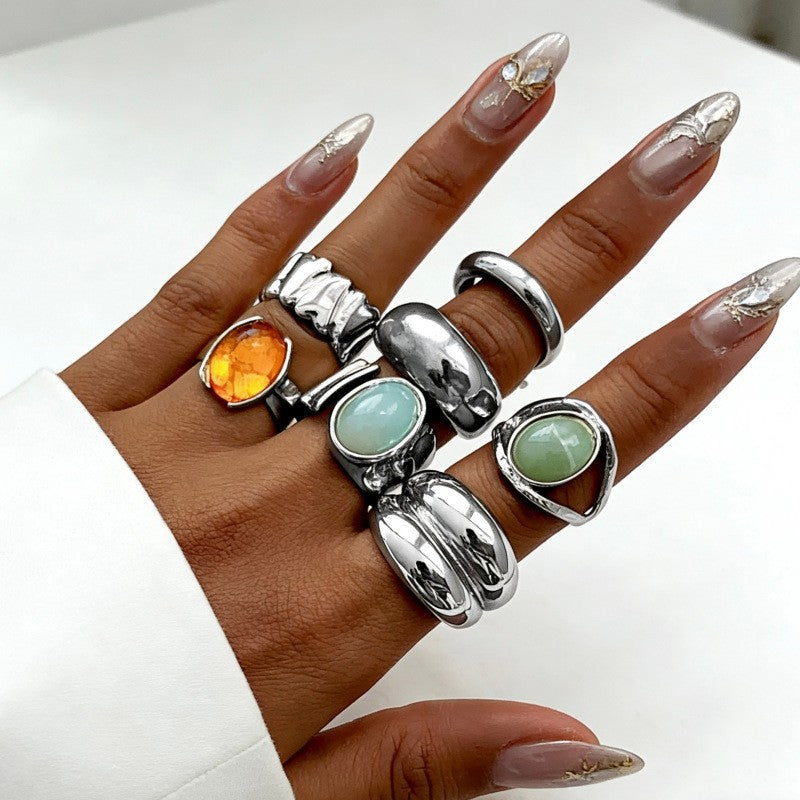 The Geometric Ring Set | Diamond Accent Metal Rings