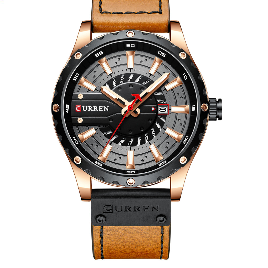 Men's Leather Watch | Waterproof Quartz Watch with Date Display
