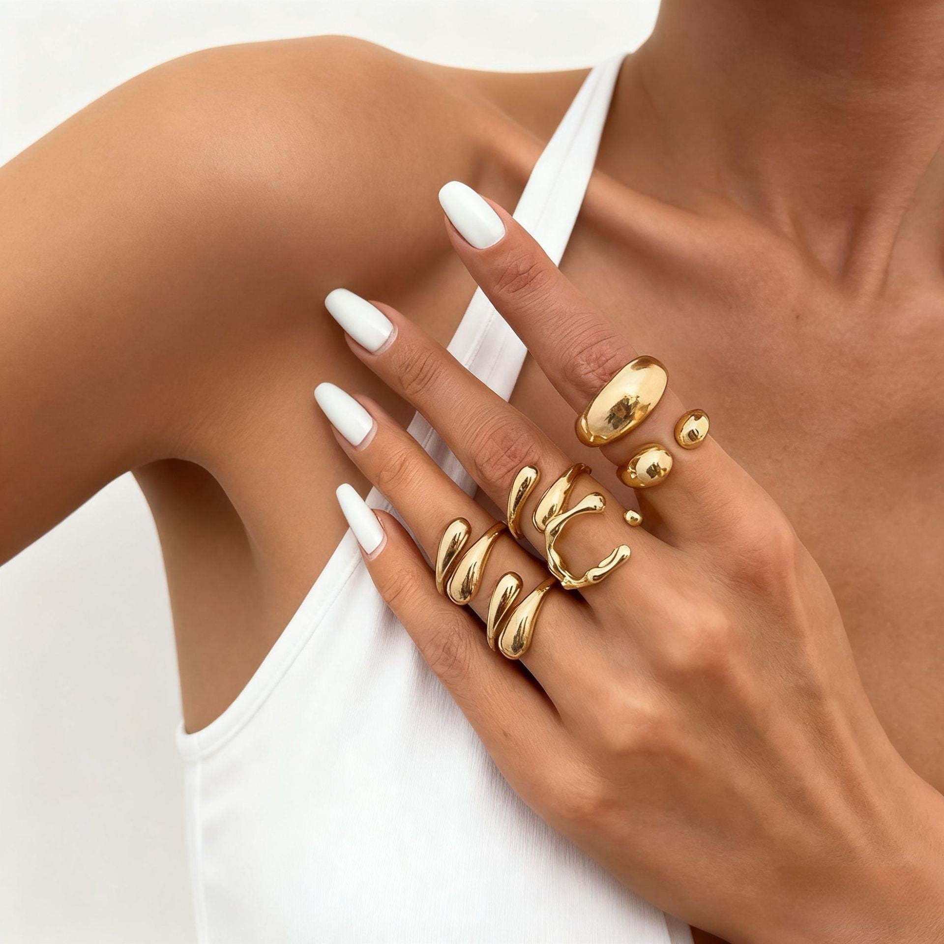 The Geometric Ring Set | Diamond Accent Metal Rings