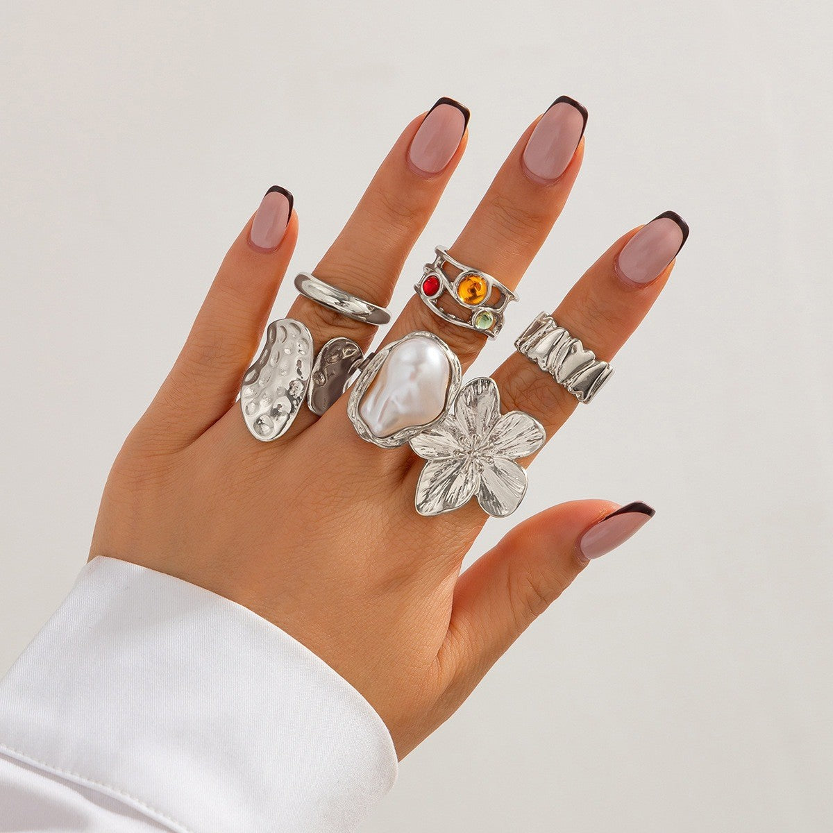 The Geometric Ring Set | Diamond Accent Metal Rings