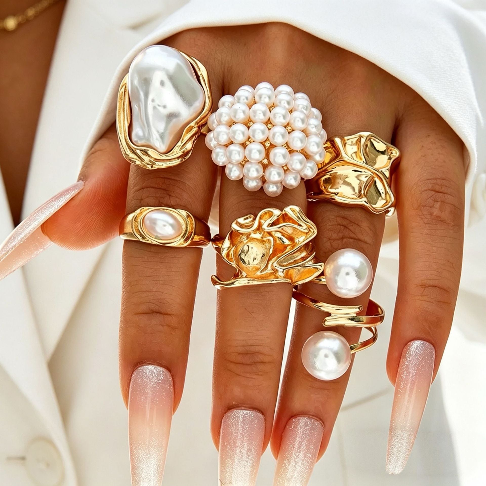 The Geometric Ring Set | Diamond Accent Metal Rings