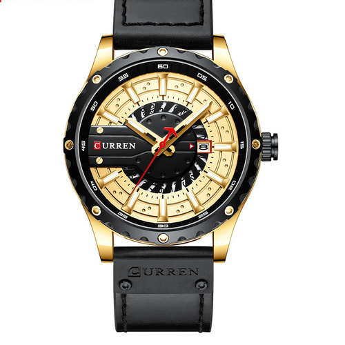 Men's Leather Watch | Waterproof Quartz Watch with Date Display