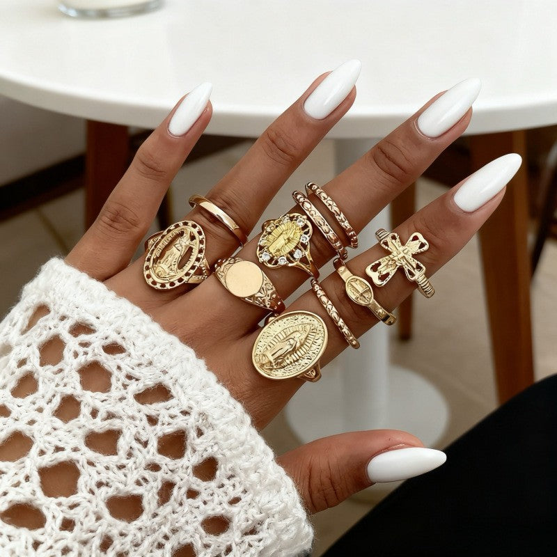 The Geometric Ring Set | Diamond Accent Metal Rings