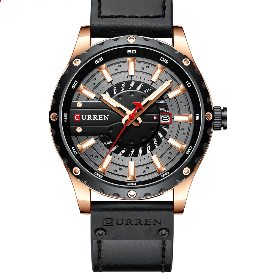 Men's Leather Watch | Waterproof Quartz Watch with Date Display