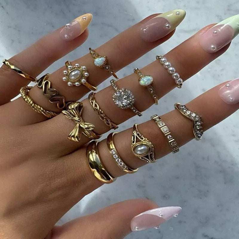 The Geometric Ring Set | Diamond Accent Metal Rings