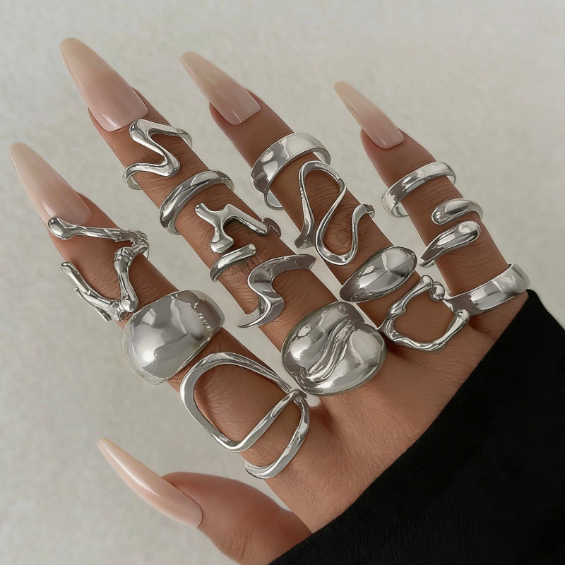 The Geometric Ring Set | Diamond Accent Metal Rings