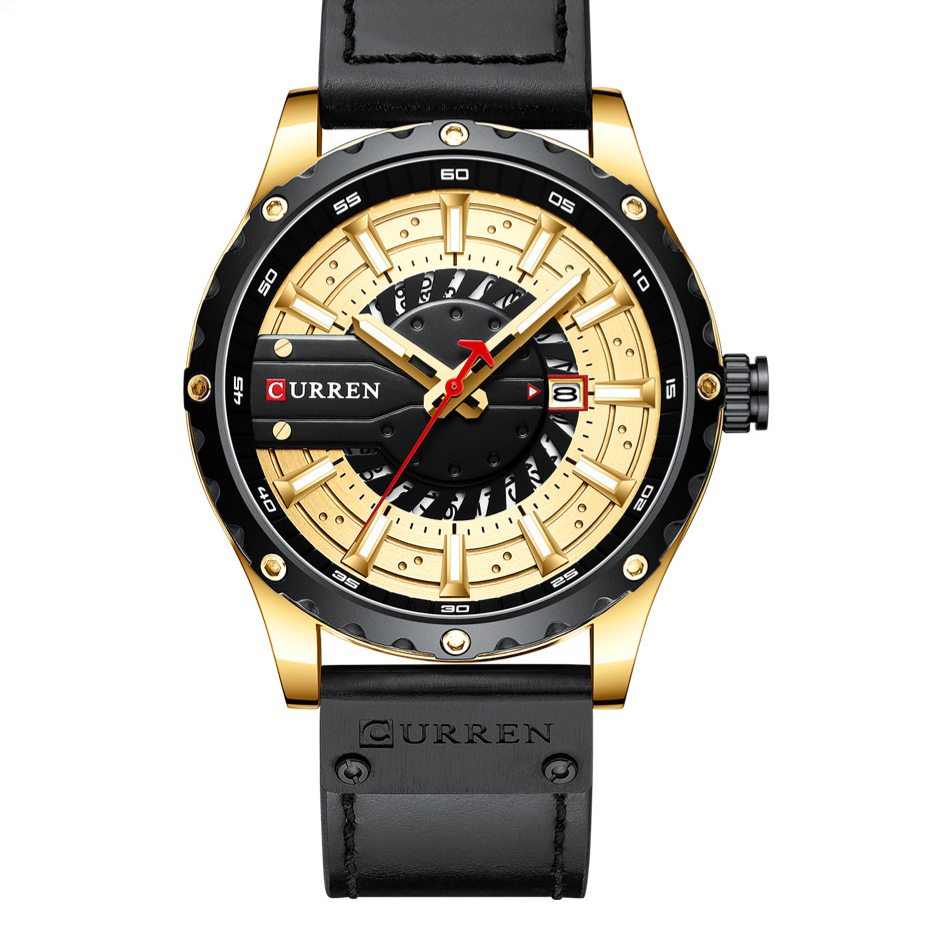 Men's Leather Watch | Waterproof Quartz Watch with Date Display