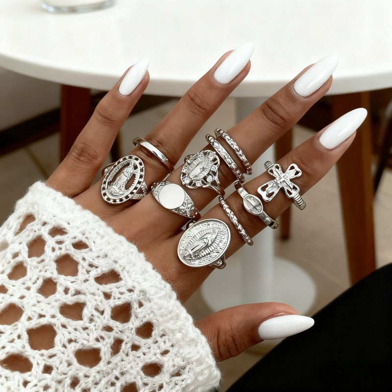 The Geometric Ring Set | Diamond Accent Metal Rings