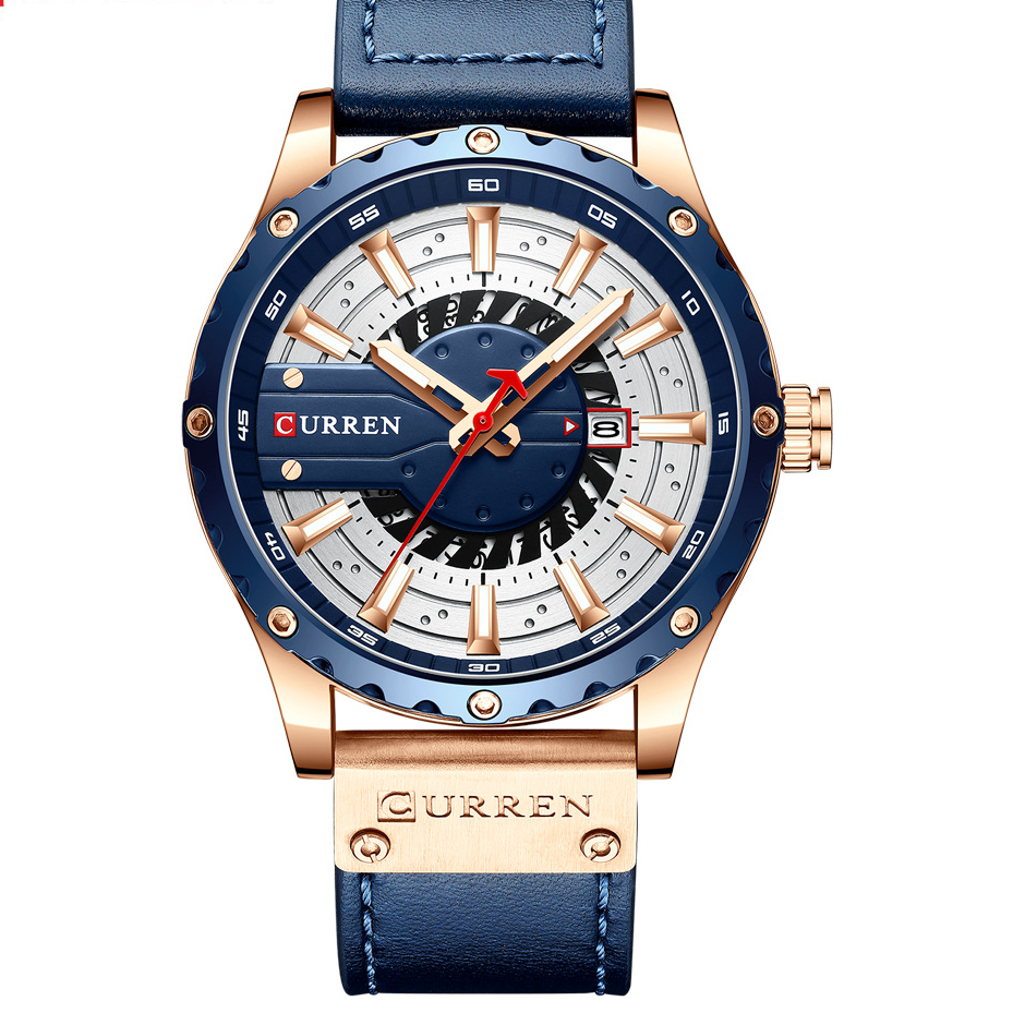 Men's Leather Watch | Waterproof Quartz Watch with Date Display