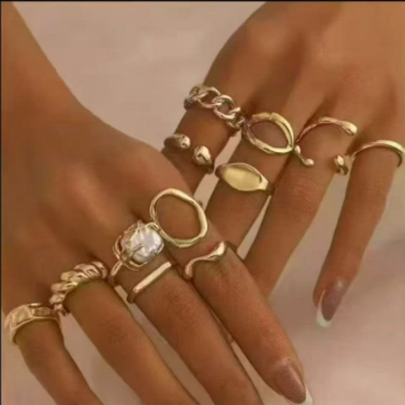 The Geometric Ring Set | Diamond Accent Metal Rings
