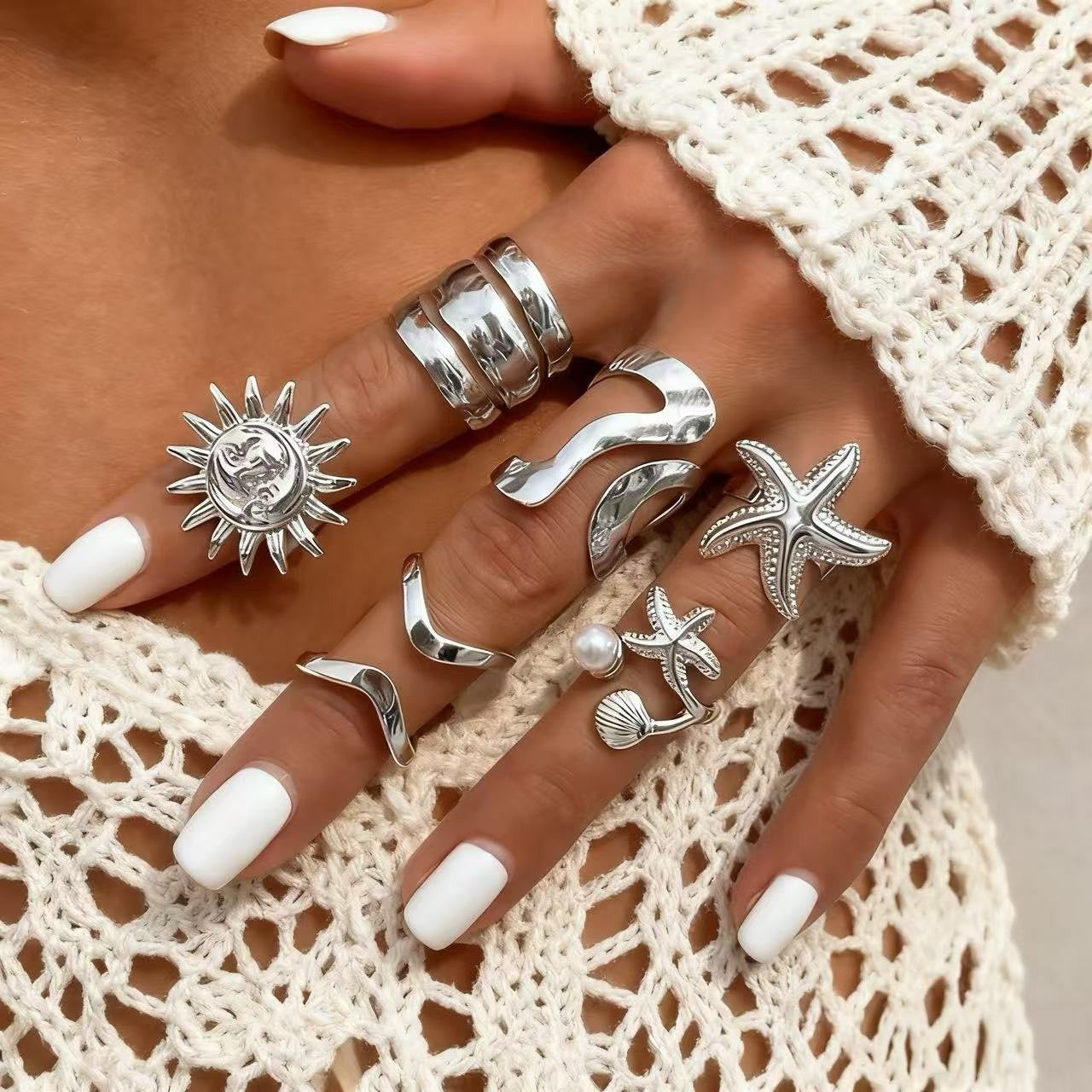 The Geometric Ring Set | Diamond Accent Metal Rings