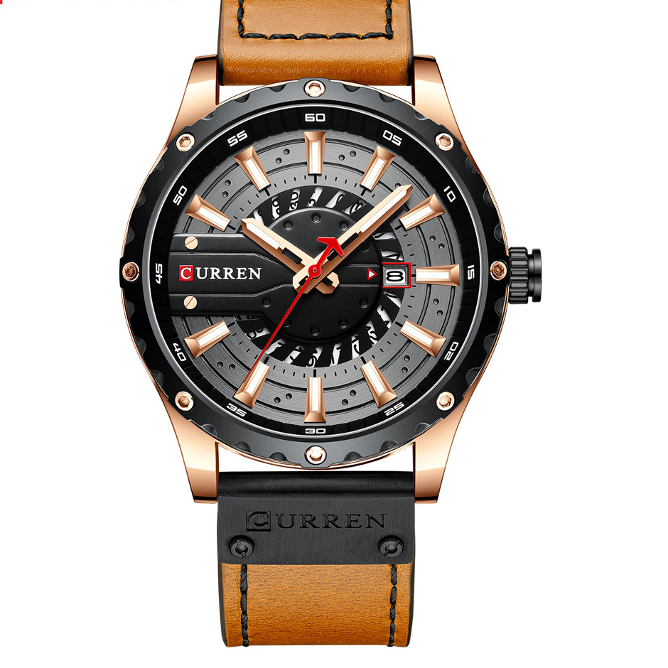 Men's Leather Watch | Waterproof Quartz Watch with Date Display