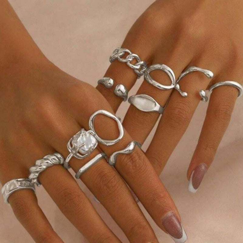 The Geometric Ring Set | Diamond Accent Metal Rings