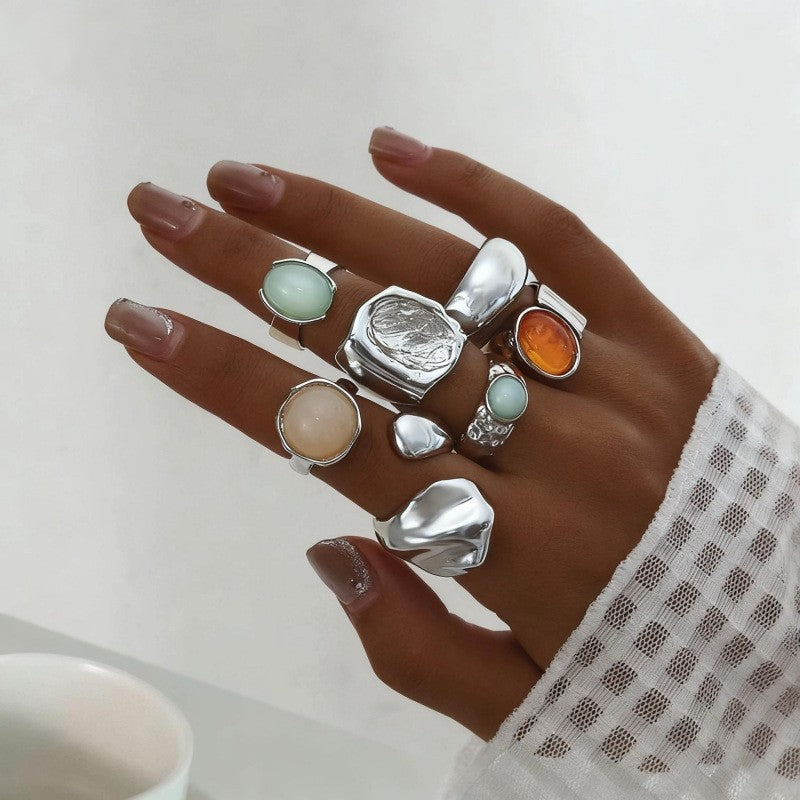 The Geometric Ring Set | Diamond Accent Metal Rings