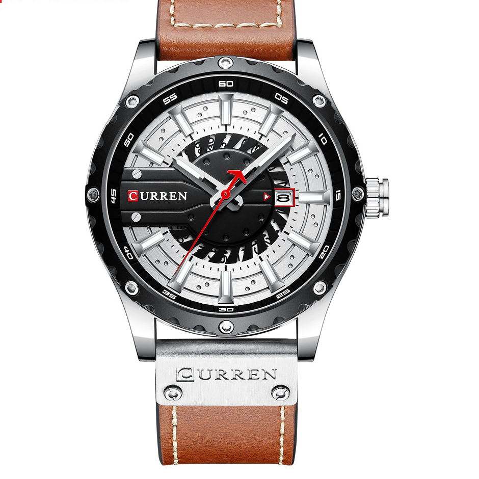 Men's Leather Watch | Waterproof Quartz Watch with Date Display