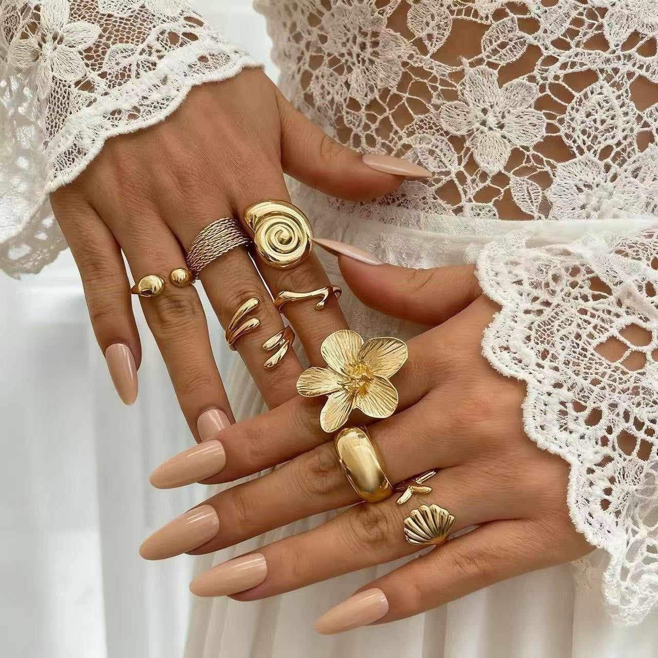 The Geometric Ring Set | Diamond Accent Metal Rings